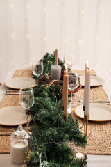 Dining table with beautiful setting for Christmas celebration indoors