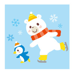 雪だるまを作るシロクマ