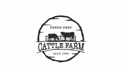 Cattle farm logo design - angus cow farm, beef butcher bbq barbecue, meat product shop organic premium quality. livestock animal logo. - obrazy, fototapety, plakaty