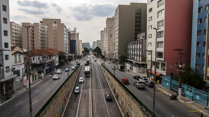 Fototapeta na wymiar Sao Paulo, Brazil, November 17, 2021. Traffic on Francisco Matarazzo Avenue in west side of Sao Paulo city