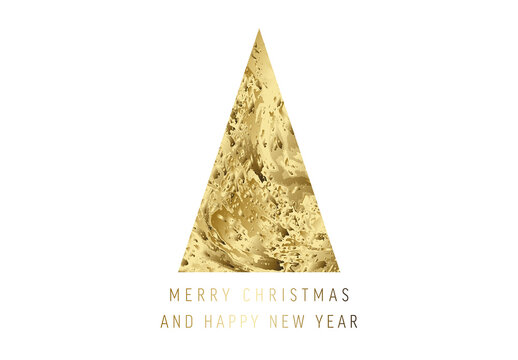 Modern Trendy Christmas Card with Golden Triangle Christmas Tree