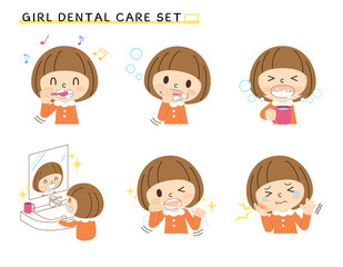 歯磨きする女の子-セット