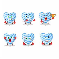 A sporty blue love candy boxing athlete cartoon mascot design