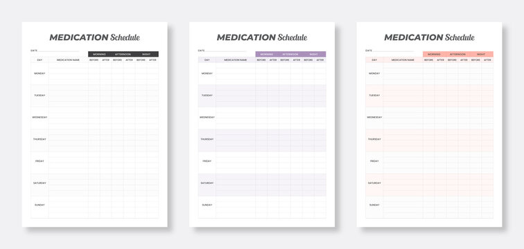 Medication planner template. Modern planner template. Set of medication planner. minimalist planner templates bundle set.