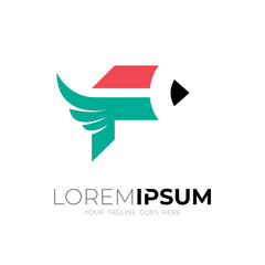 F logo and pencil design vector image, pencil education, letter F, wing icons