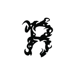 Letter R in gothic graffiti style. Black letter with curls. Logo or design element. Vector illustration isolated on white background. Vector EPS 10.