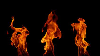 pile of heat flames Burning fuel isolated on black background.