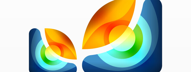 Abstract background with color geometric shapes. Beautiful minimal backdrop with round shapes circles and lines. Geometrical design. Vector illustration