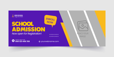 School admission timeline cover and web banner, Kids School admission social media facebook cover banner template design