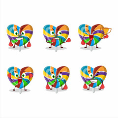 Fototapeta premium A sporty rainbow love twirl candy boxing athlete cartoon mascot design