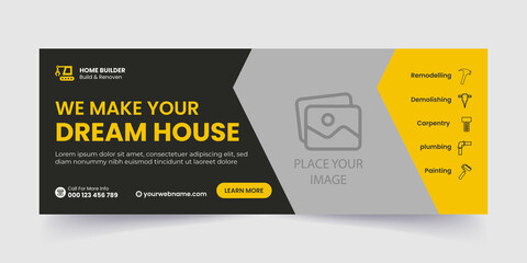 Construction handyman home repair social media timeline cover web banner template