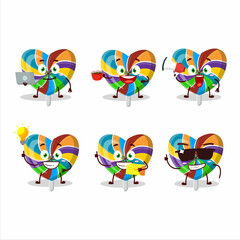 Rainbow love twirl candy cartoon character with various types of business emoticons