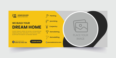 Construction handyman home repair social media timeline cover web banner template