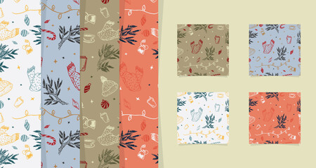 hand drawn christmas pattern design with 4 different color variants