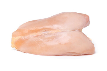 Chicken breast on a white background. Natural farm chicken meat, chicken fillet lying on its side.