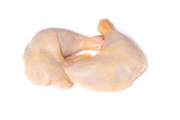 Two chicken legs isolated on a white background, top view