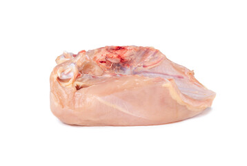 Chicken breast on a white background. Natural farm chicken meat, chicken fillet lying upside down with bones.