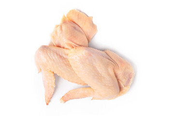 Homemade chicken meat. Two raw chicken wings isolated on a white background