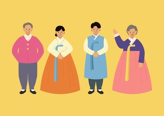 People in traditional Korean clothes.