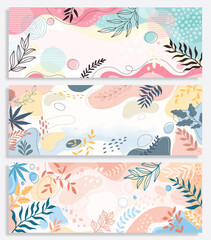 Design banner frame flower Spring background with beautiful. flower background for design. Colorful background with tropical plants.	