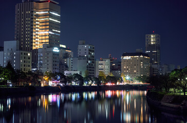 Ota River at night. Hiroshima. Japan