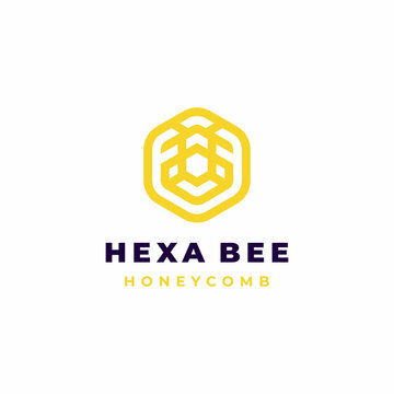 Illustration creative idea with hexagonal geometric shape and flat line icon for minimal abstract bee logo design premium vector