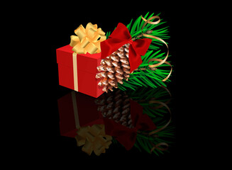 Christmas background with fir branch and balls. Vector illustration.