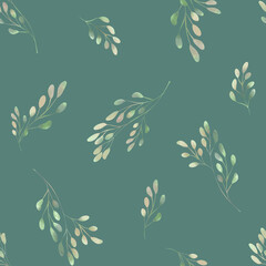 Spring foliage. Seamless pattern in a watercolor style. Background for fabric, wallpaper, postcards.
