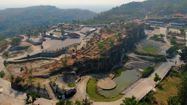 Breksi Cliff Park or Tebing Breksi Jogja, Yogyakarta, Indonesia. Aerial panoramic view