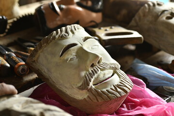 Man's mask, hand carved in wood for dances in Tuxpan Jalisco Mexico

