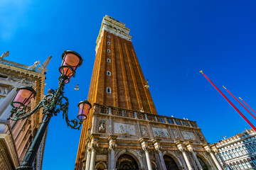 The Campanile Bell Tower in the Piazza San Marco in Venice, Italy. The Bell Tower was first erected...