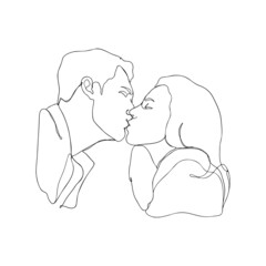 one line handrawn couple kissing