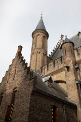 Fototapeta na wymiar Europe, Netherlands, The Hague. Looking up at The Ridderzaal at the Binnenhof.