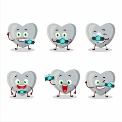 Photographer profession emoticon with white love gummy candy cartoon character