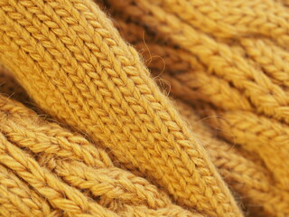 a set of warm yellow clothes. hat mittens and scarf