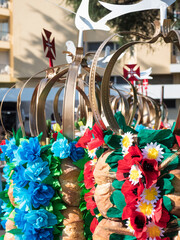 Fototapeta premium Portugal, Tomar. Festival of the Trays and street decoration