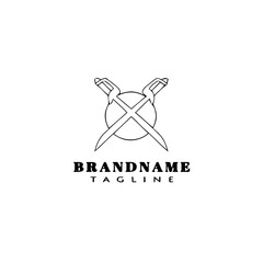 crossed sword logo cartoon design template icon black cute vector illustration