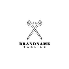 flat crossed sword logo cartoon design template icon black isolated vector illustration