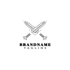 crossed sword logo cartoon design template icon black vector illustration
