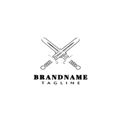 crossed sword logo cartoon template icon black isolated vector illustration