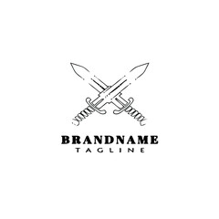 cute crossed sword logo cartoon design template icon black isolated vector illustration