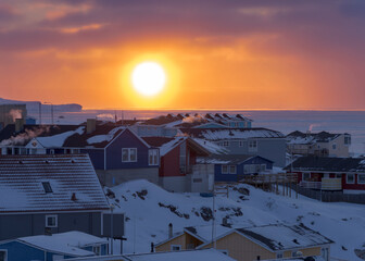 Winter in Ilulissat on the shore of Disko Bay. Greenland, Denmark