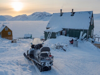 The traditional and remote Greenlandic Inuit village Kullorsuaq located at the Melville Bay, in the...