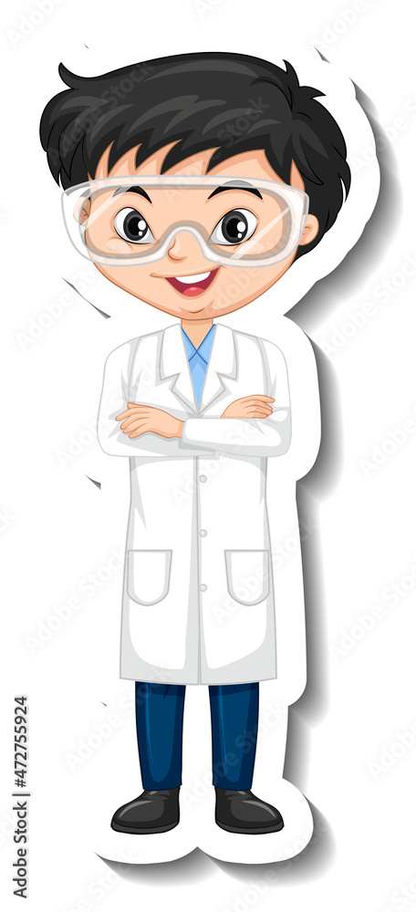 Sticker Scientist boy cartoon character sticker