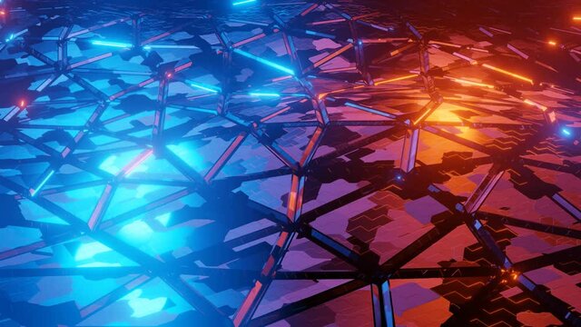 3D Rendered Multi Color Glowing Neon Lights Gradient Floor. Elegant And Futuristic 4K Modern Motion Background Concept With Seamless Loop
