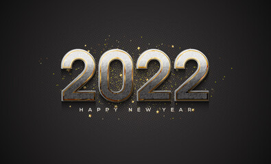 2022 happy new year with elegant silver and gold glitter