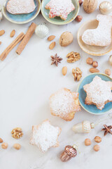 christmas cookies on white marble table