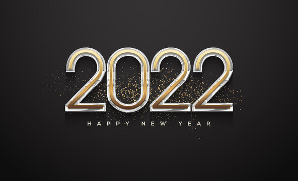 2022 happy new year with elegant gold thin numbers