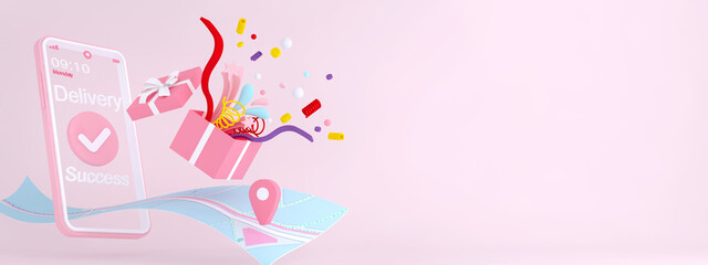 3D Online express delivery service concept, fast response delivery by scooter, courier Pickup, Delivery, Online Shipping Services. 3d Rendering. 