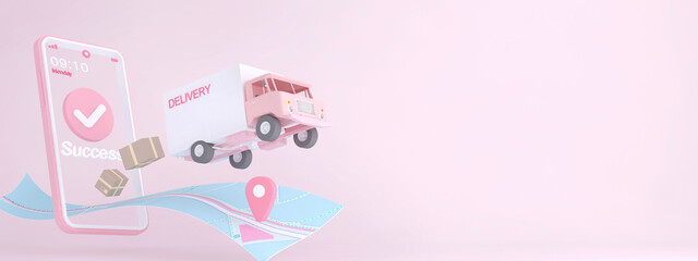 3D Online express delivery service concept, fast response delivery by scooter, courier Pickup, Delivery, Online Shipping Services. 3d Rendering. 